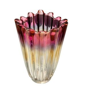 Vintage Carnival Glass Vase MCM Gem Tone 8” Vase Federal Glass Ombre Vase